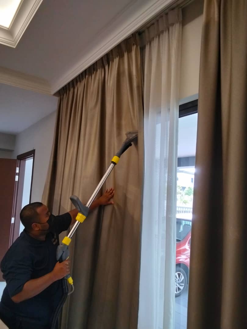 Professional on-site commercial and residential curtain steam cleaning and dust mite extraction in the Klang Valley